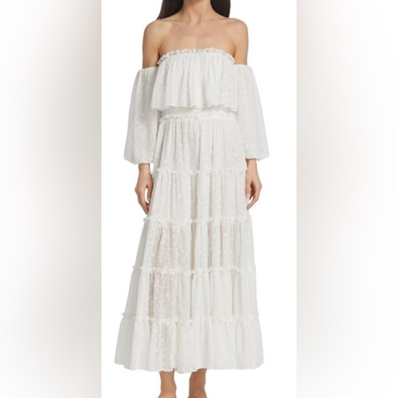 Misa Los Angeles Cassandra Tiered Maxi Dress White On or Off-Shoulder Small NWT - Picture 6 of 15